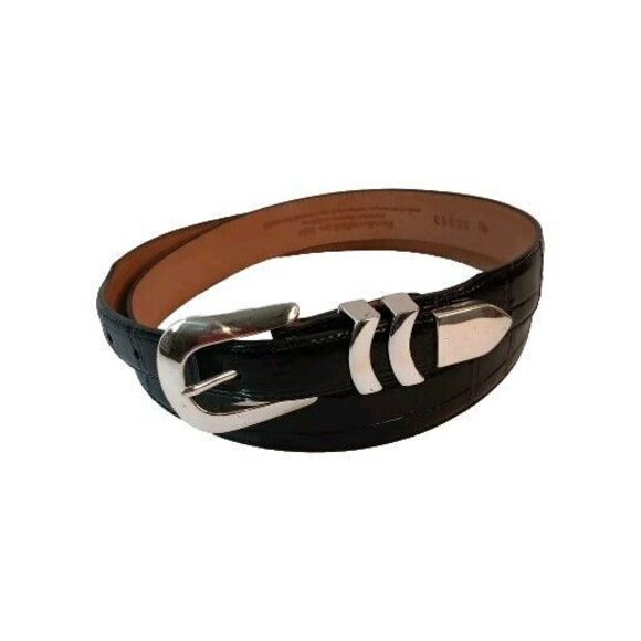 Onyx by Brighton Black Croc Embossed Leather Men’s Belt Silver Buckle Size 48 - Picture 1 of 16